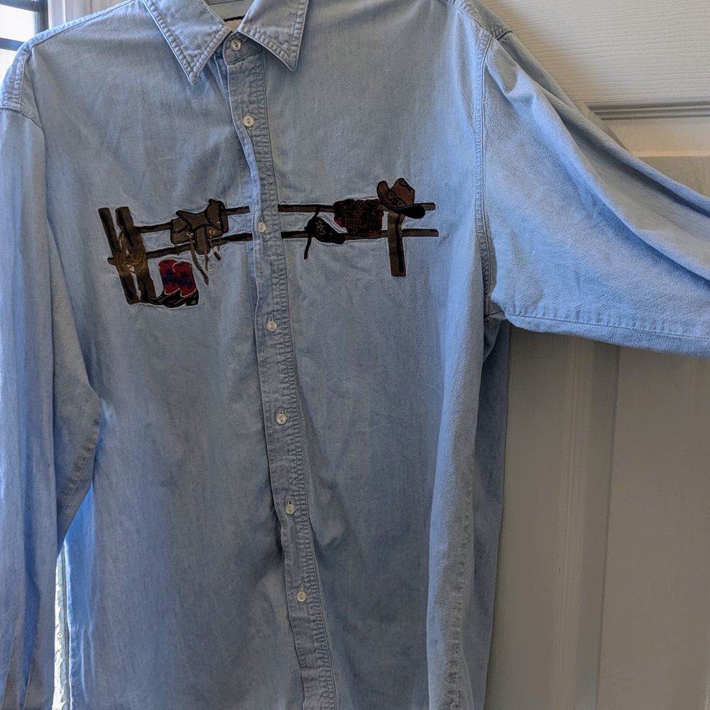 Light Blue Denim Shirt with Western Embroidery